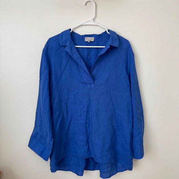 Hinson Wu Tops - Hinson Wu Salina Blouse Lapis Linen Womens Size XL 3/4 Sleeves